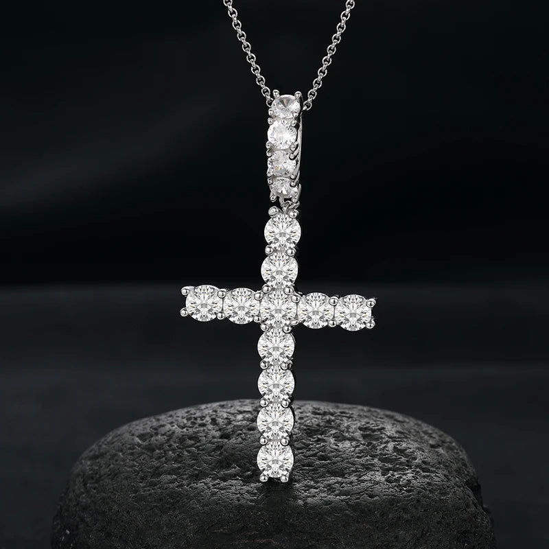 Religion Classic 3mm VVS1 D Color Moissanite Cross Pendant Necklace For Women Jewelry Sterling Silver S925 Gold Plated 18K White