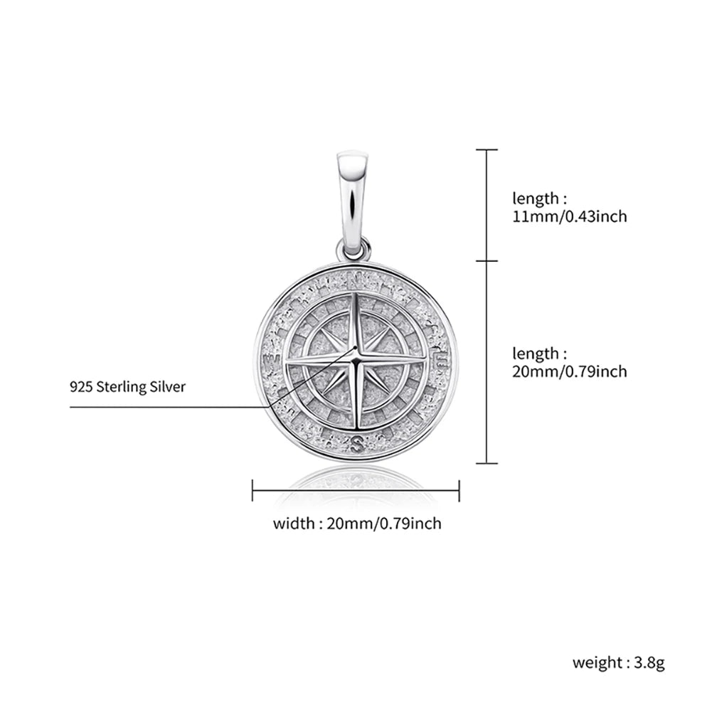 925 Sterling Silver Compass Pendant