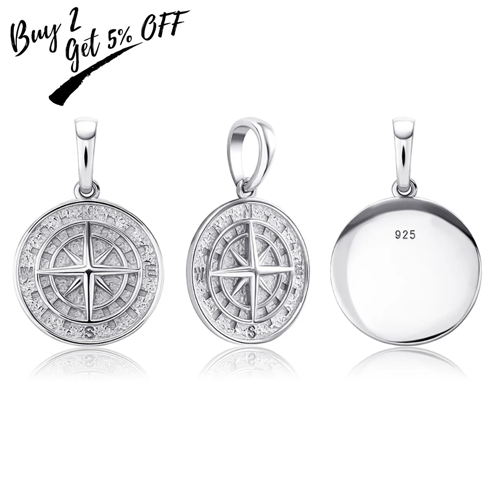 925 Sterling Silver Compass Pendant