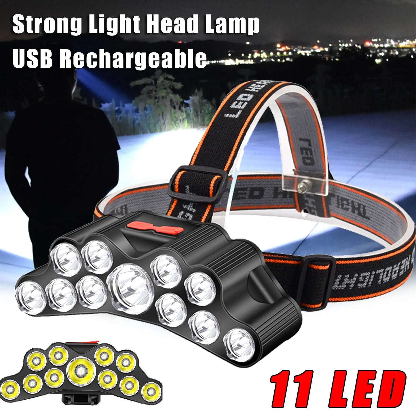 5/11 LED Headlamp Strong Light Head Lamp USB Rechargeable Headlight Built-in 18650 Battery Fishing Flashlight Outdoor Lantern