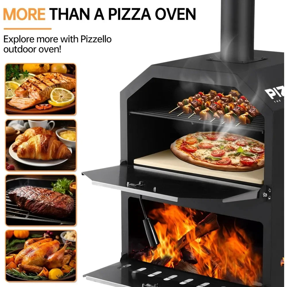 Outdoor Pizza Oven 12-16" Large Wood Fired 2-Layer Pizza Ovens with Stone