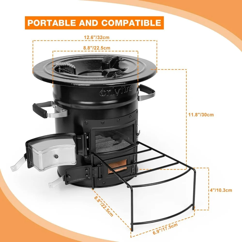 Camping Rocket Stove Outdoor Portable Wood Burning Camp Stove with High Fuel Efficiency, Real Campfire Stove for Outside Bonfire