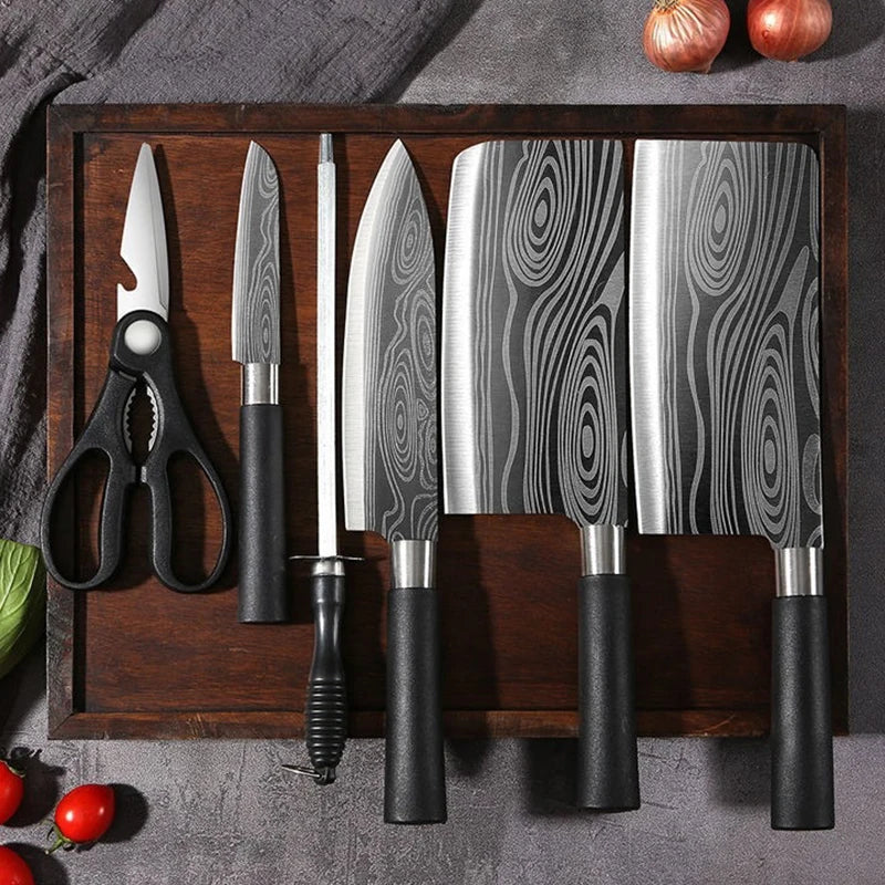 Laser Damascus Pattern Utility Kitchen Knives