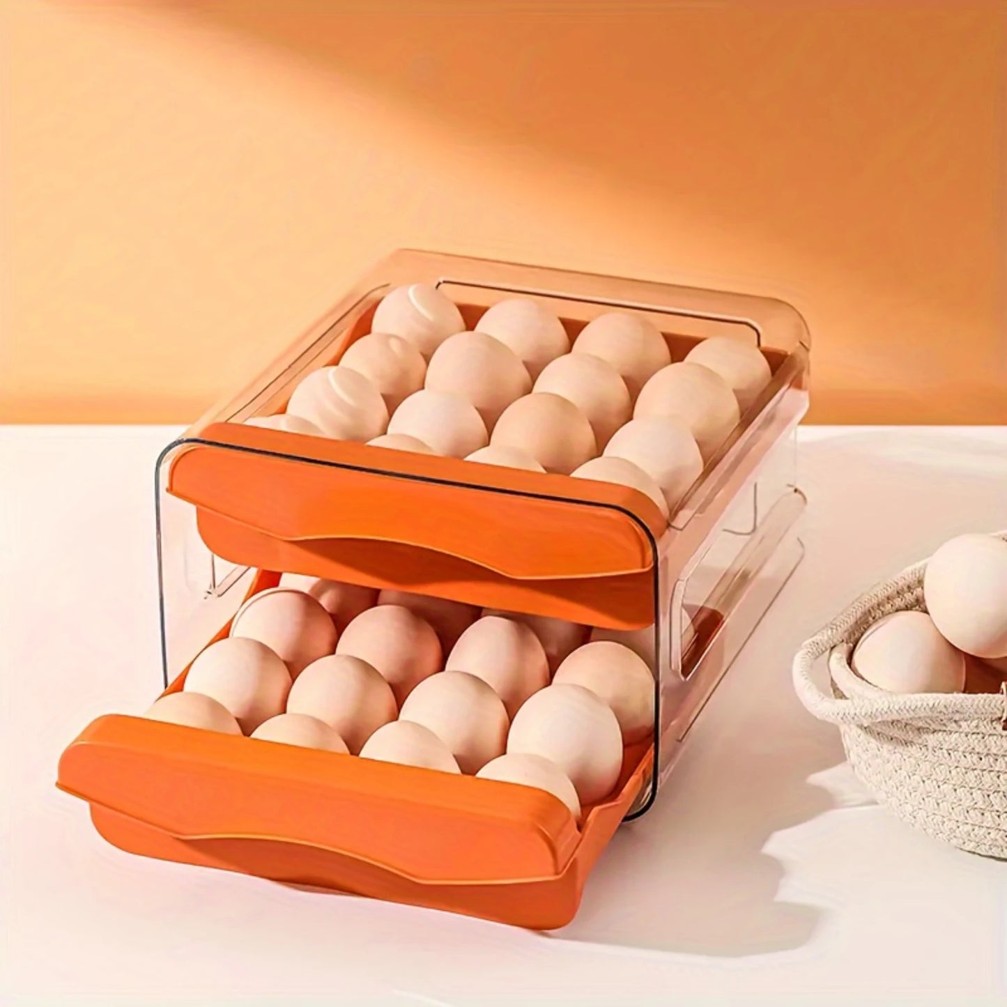 Shock-Absorbent Stackable 32-Compartment Egg  Box With Dual Drawers