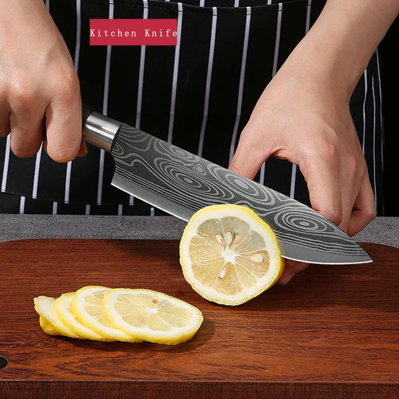 Laser Damascus Pattern Utility Kitchen Knives