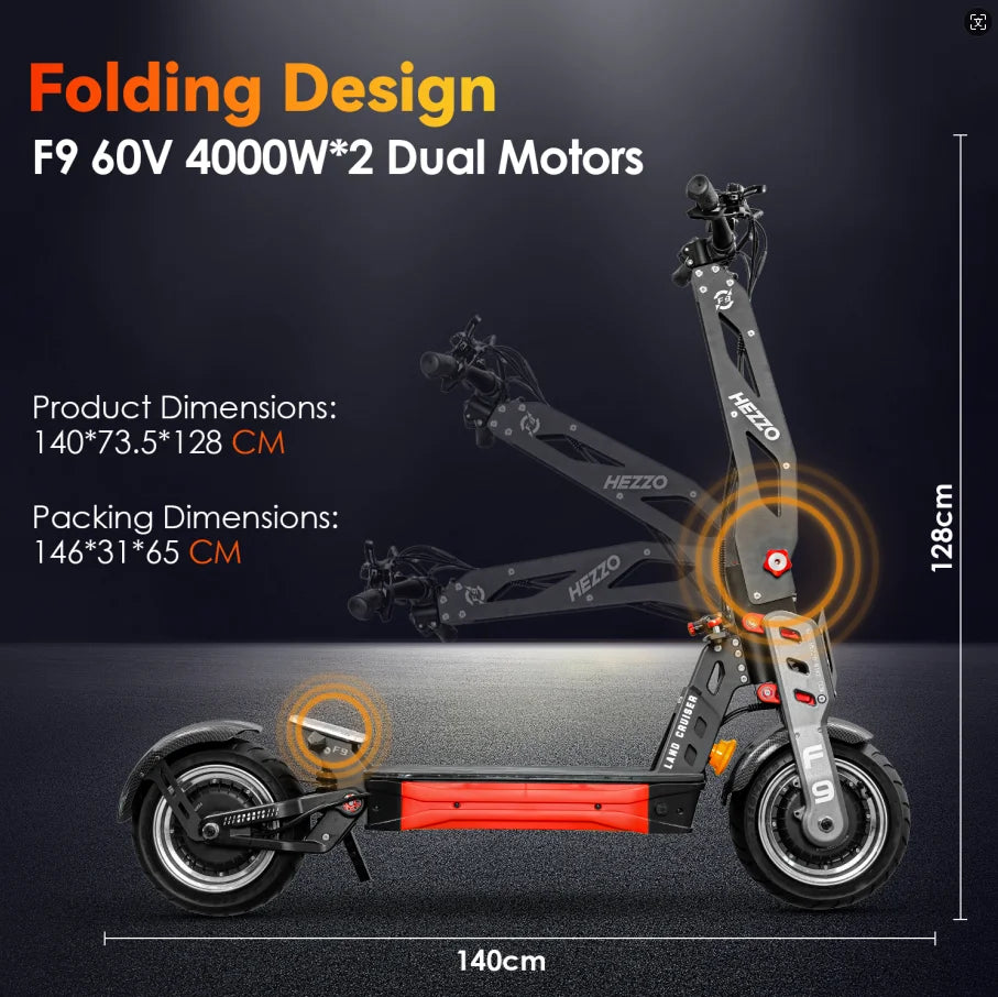 HEZZO F9 60v 8000w Dual Motors Electric off-road Scooter 40LG Lithium NFC 12"Fat Tire Racing Escooter