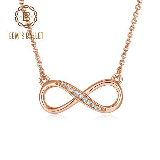 GEM'S BALLET 14k Rose Gold 925 Sterling Silver Moissanite Infinity Necklace Unique Elegant Dainty Pendant Necklace