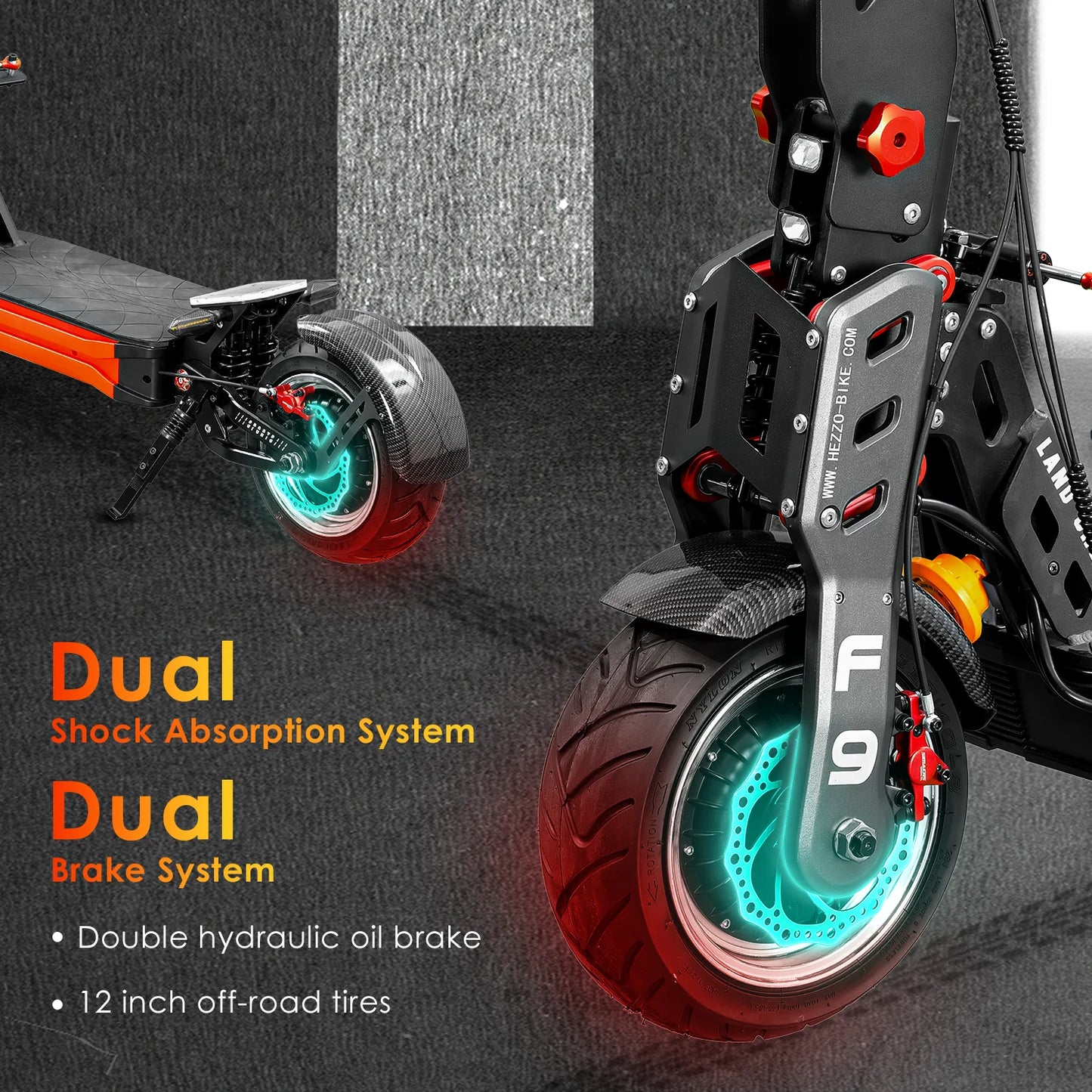 HEZZO F9 60v 8000w Dual Motors Electric off-road Scooter 40LG Lithium NFC 12"Fat Tire Racing Escooter