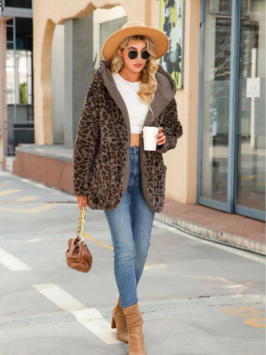 Woman Sweaters Cardigan Long Sleeve Leopard Print Outdoor Jacket