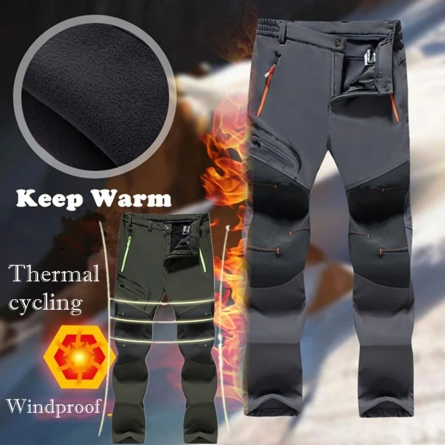 New Elastic Fleece Outdoor Winter Warm Pants Softshell