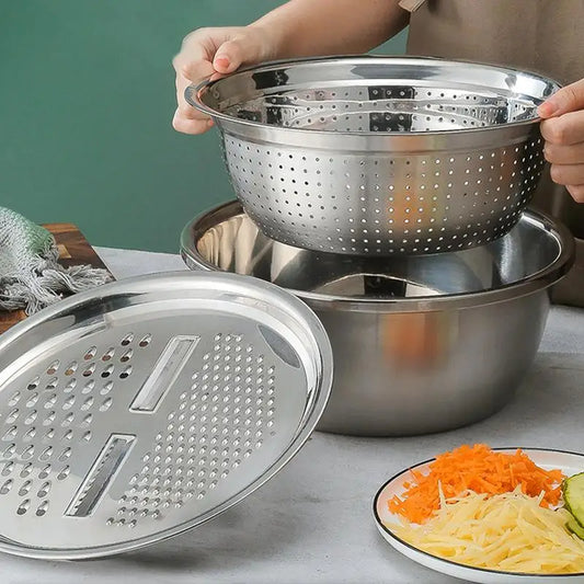 Colander Strainer Set, Salad Spinner Fruit Vegetable Rice Washing Strainer Basket Bowl, Rice Rinser Food Graters with Container