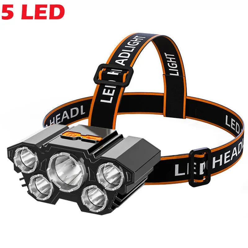 5/11 LED Headlamp Strong Light Head Lamp USB Rechargeable Headlight Built-in 18650 Battery Fishing Flashlight Outdoor Lantern