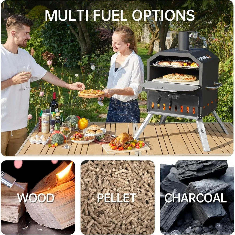 Outdoor Pizza Oven 12-16" Large Wood Fired 2-Layer Pizza Ovens with Stone