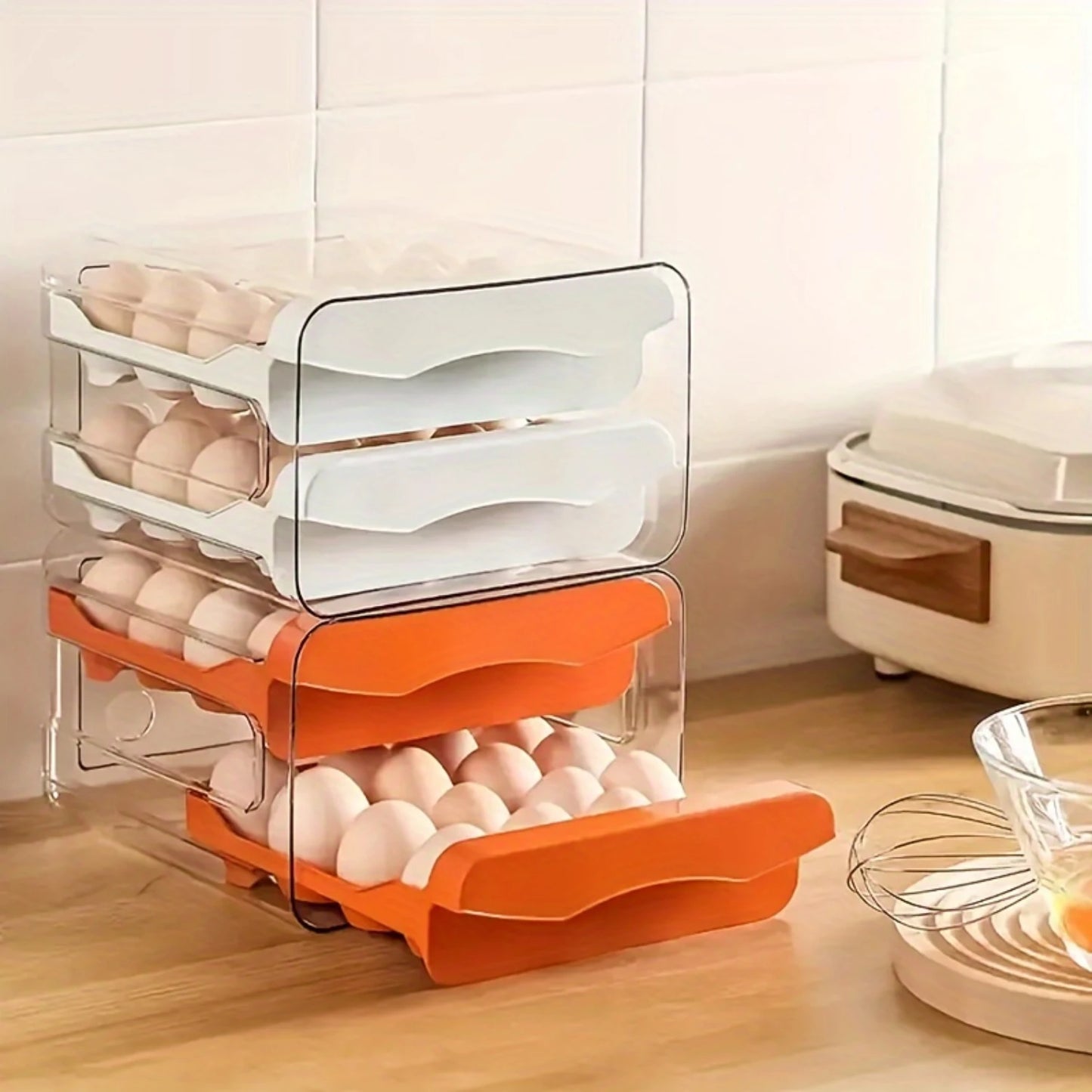 Shock-Absorbent Stackable 32-Compartment Egg  Box With Dual Drawers