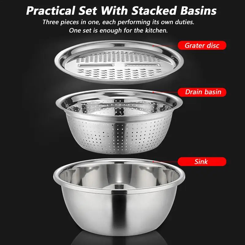 Colander Strainer Set, Salad Spinner Fruit Vegetable Rice Washing Strainer Basket Bowl, Rice Rinser Food Graters with Container