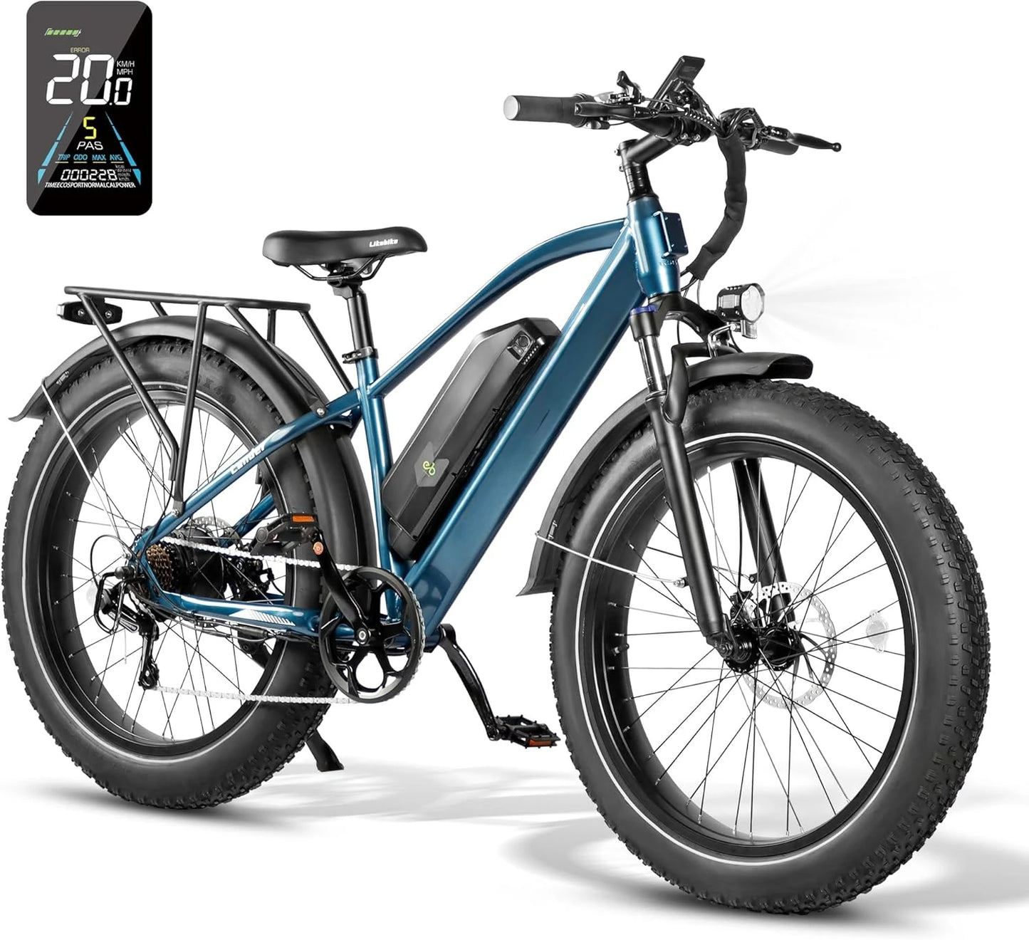 Electric Bike,26" Fat Tire Electric Mountain Bike with 500W (Peak 720W) 48V 13Ah Battery, 25MPH, E-Bike 7 Speed