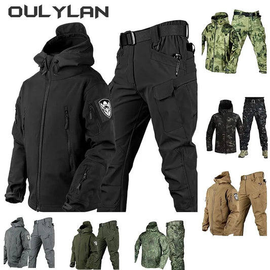 Outdoor Shark Skin Warmth Jackets Pants Set Tactical Camo Autumn Winter Thickened Coat Soft Shell Large Size Jacket