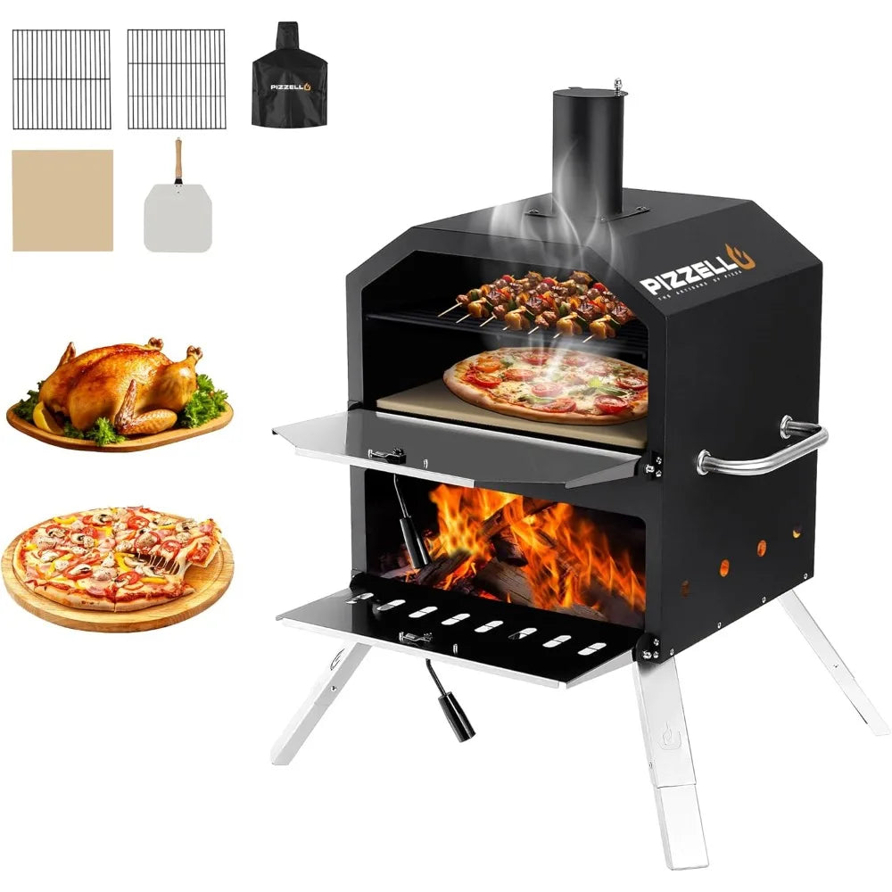 Outdoor Pizza Oven 12-16" Large Wood Fired 2-Layer Pizza Ovens with Stone