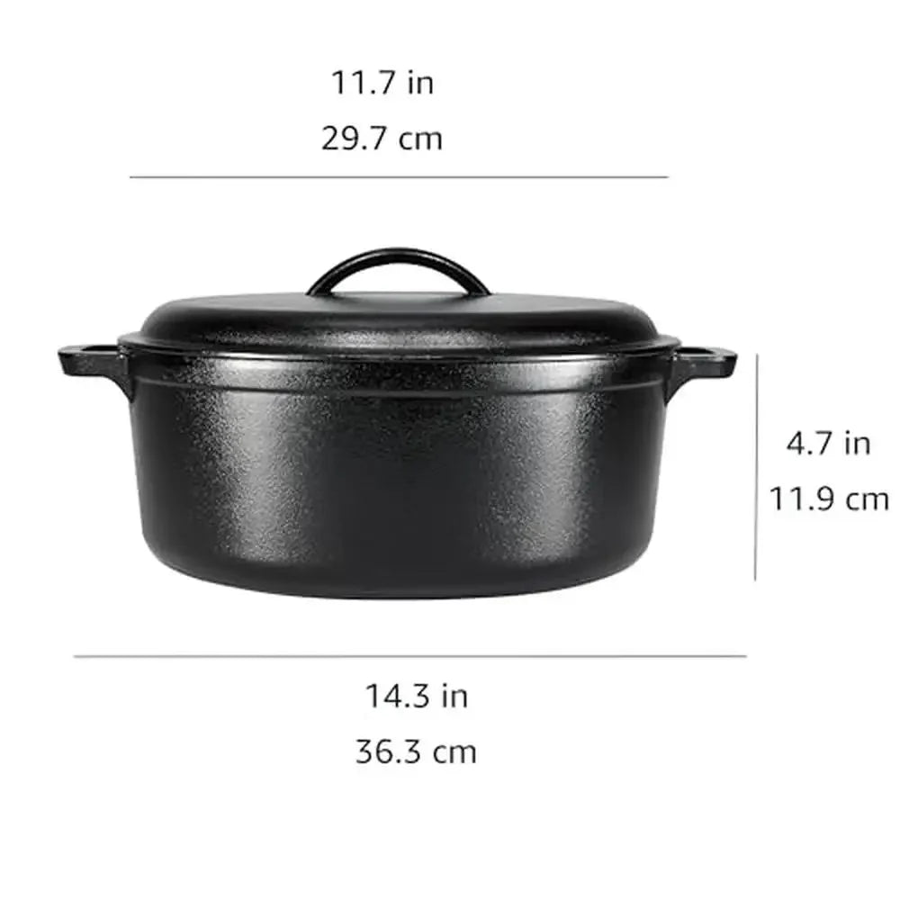 Cast Iron Dutch Oven Pot 7 Quart Pre-Seasoned High Heat Retention Dual Handles