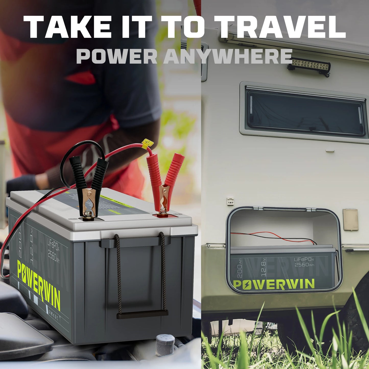 POWERWIN BT200 12.8V 200Ah LiFePO4 2560Wh/1280W Built-in 200A BMS GradeA 4000+ Deep Cycle Solar Rechargeable