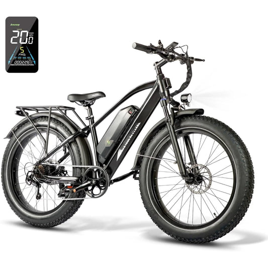 Electric Bike,26" Fat Tire Electric Mountain Bike with 500W (Peak 720W) 48V 13Ah Battery, 25MPH, E-Bike 7 Speed