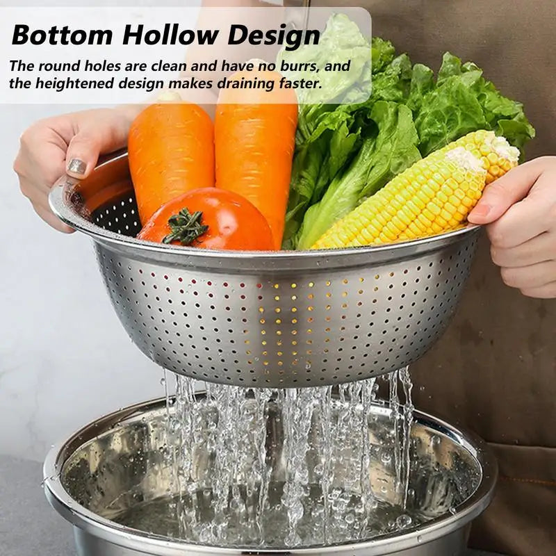 Colander Strainer Set, Salad Spinner Fruit Vegetable Rice Washing Strainer Basket Bowl, Rice Rinser Food Graters with Container