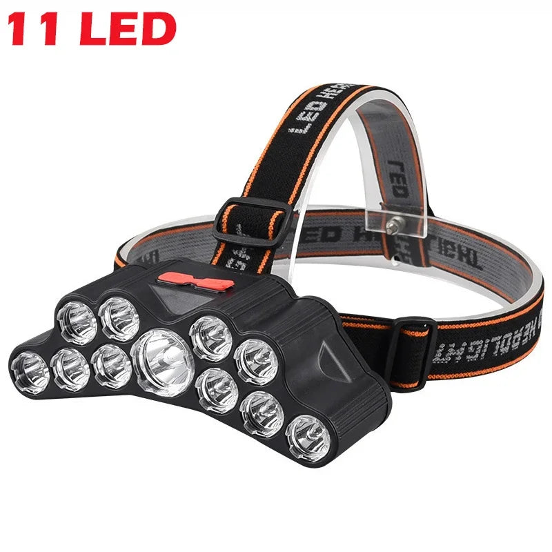 5/11 LED Headlamp Strong Light Head Lamp USB Rechargeable Headlight Built-in 18650 Battery Fishing Flashlight Outdoor Lantern