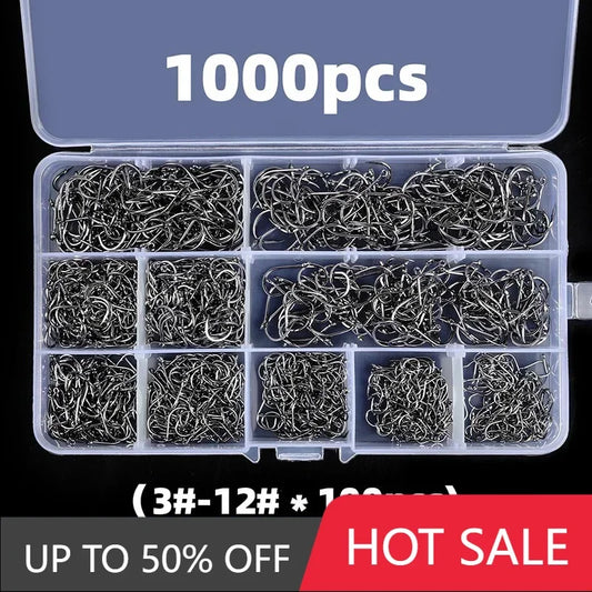 100-1000Pcs Fishing Hooks Set